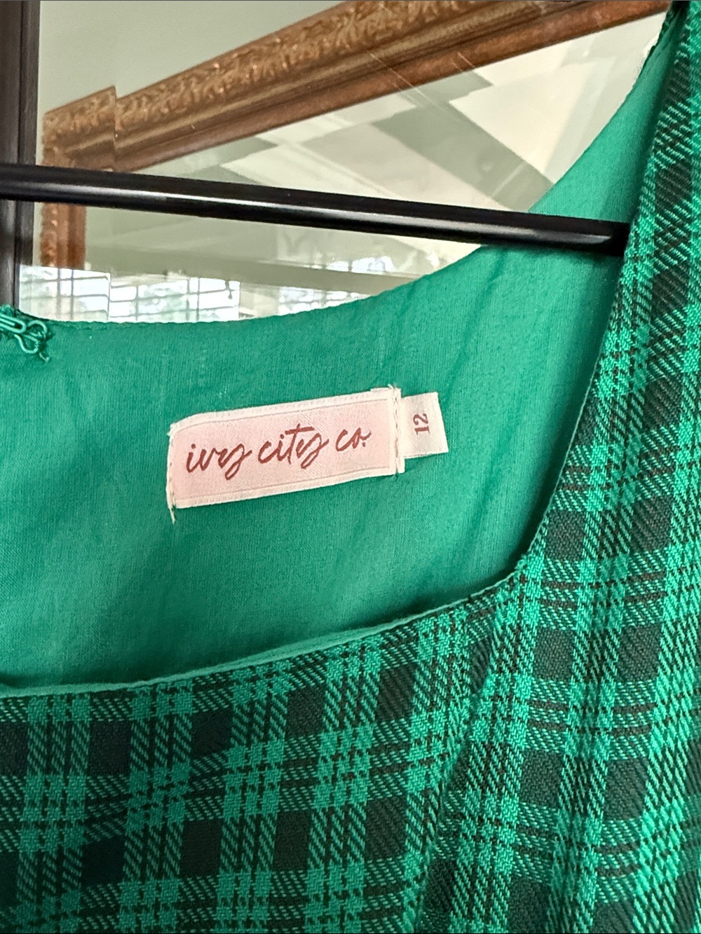 Ivy City Co Green Plaid Square-Neck Dress Size 12 - Picture 2 of 6